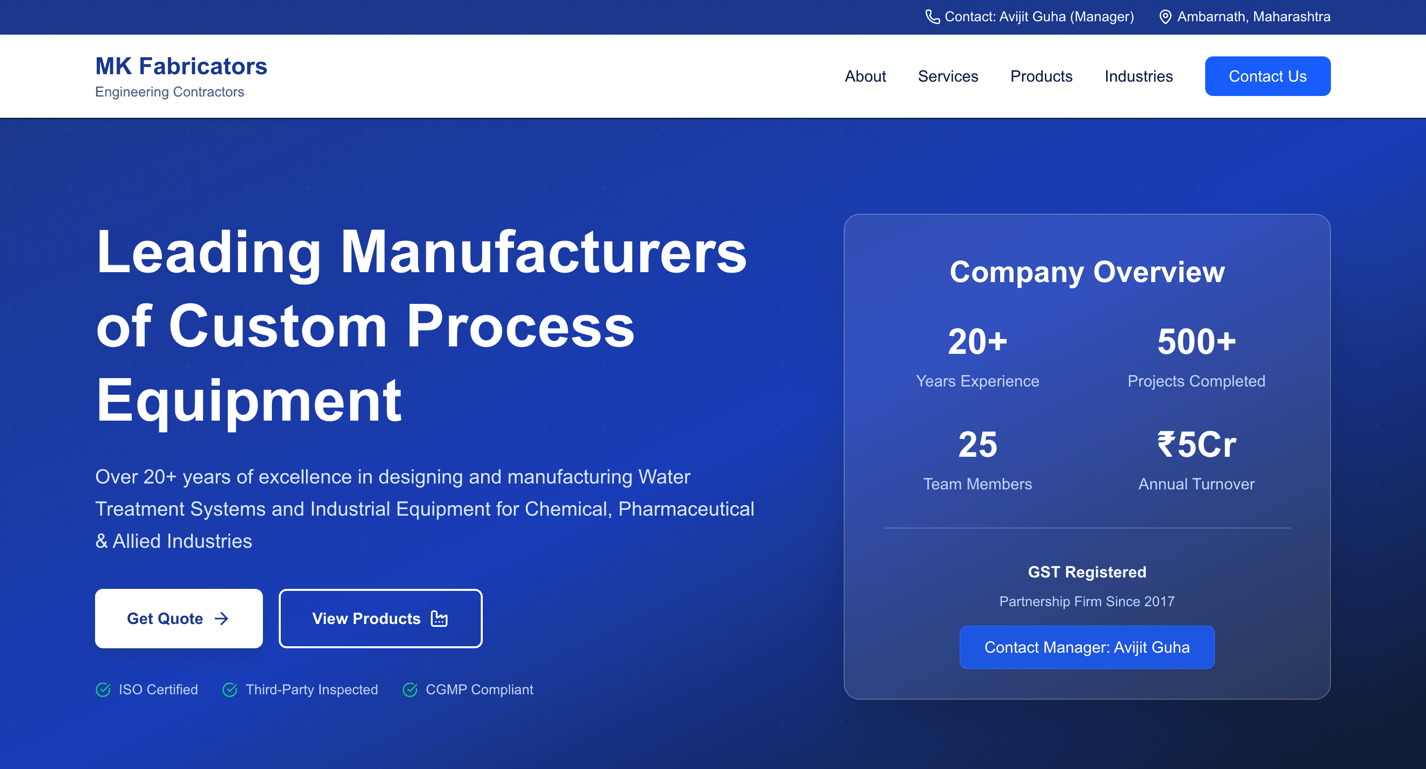 MK Faricator website screenshot